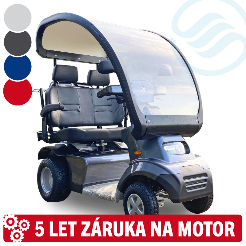 Afiscooter S4 / dvousedadlový / se střechou / široké pneumatiky, 105 Ah, modrý (2021)